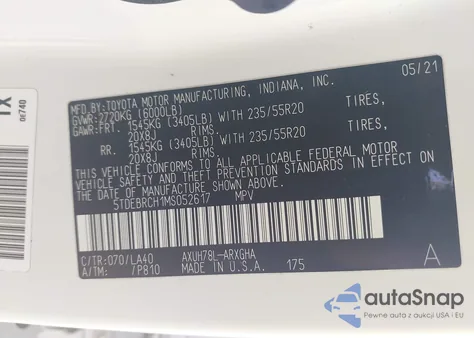 2021 Toyota Highlander Hybrid Platinum из США, поврежденный, VIN 5TDEBRCH1MS052617